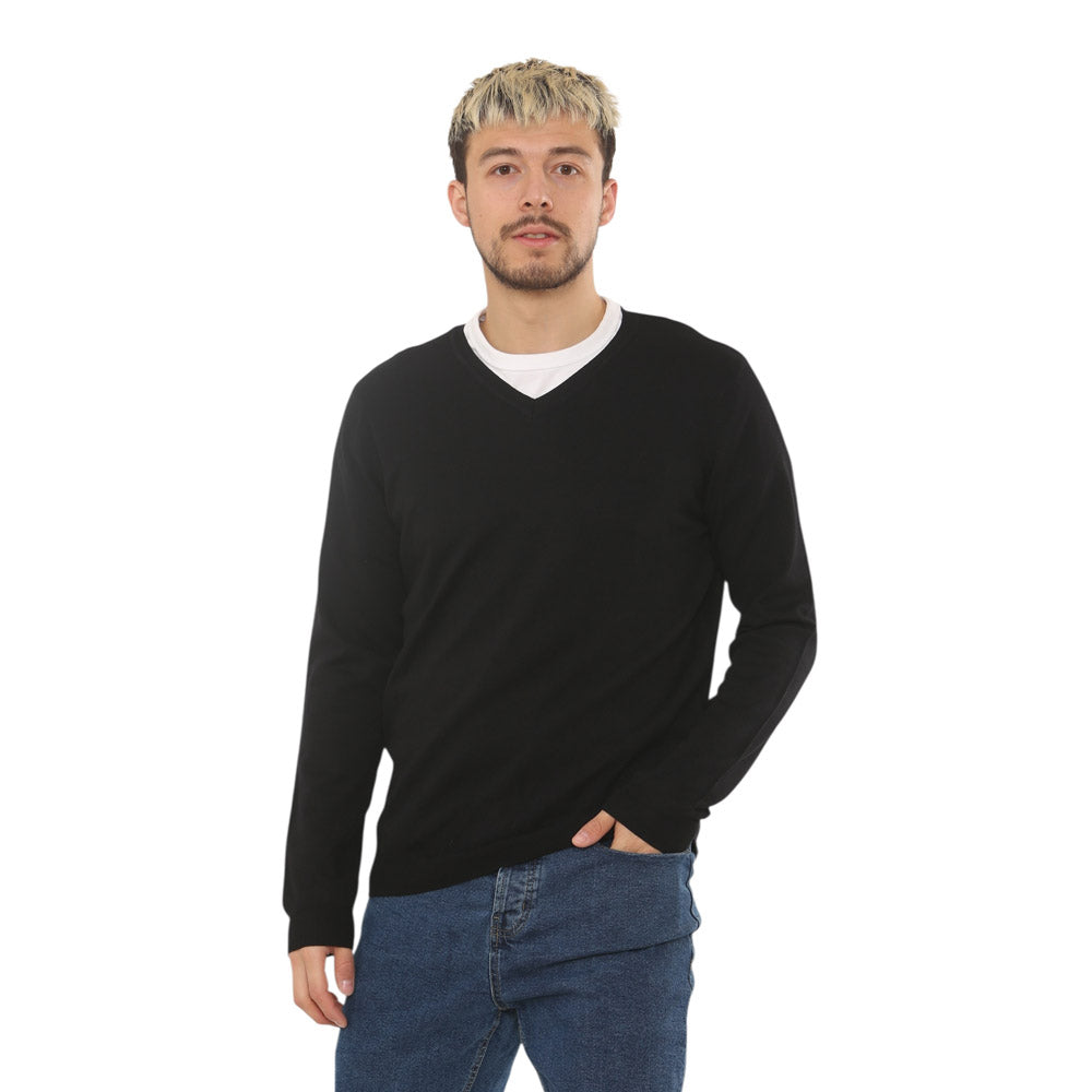 Lightweight Stretch V-Neck Sweater - Black - Brooklyndirect