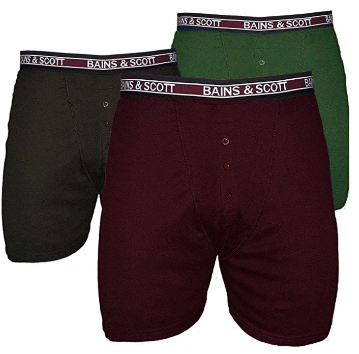 Big size boxer shorts with button fly Burgundy/Olive/Charcoal (Pack of 3) - Brooklyndirect