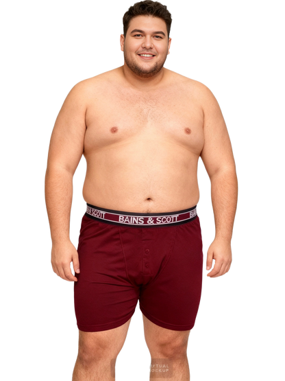 Big size boxer shorts with button fly Burgundy/Olive/Charcoal (Pack of 3)