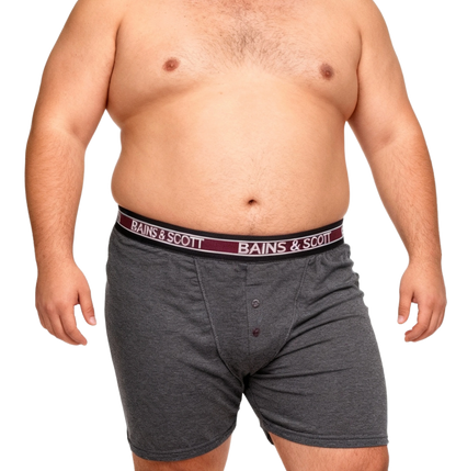 Big size boxer shorts with button fly Burgundy/Olive/Charcoal (Pack of 3)