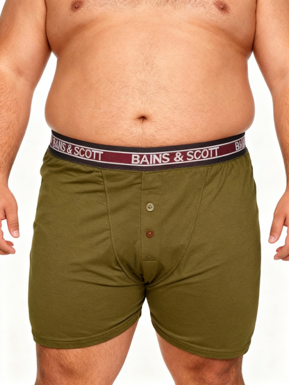 Big size boxer shorts with button fly Burgundy/Olive/Charcoal (Pack of 3)