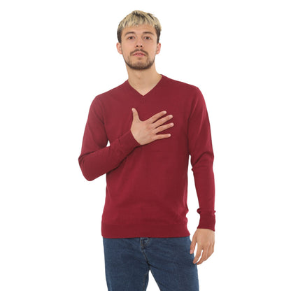 Lightweight Stretch V-Neck Sweater - Burgundy - Brooklyndirect