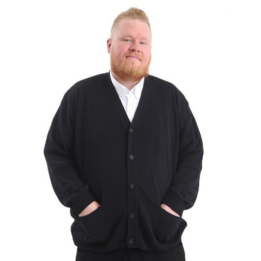 Mens Big Size Plain Cardigan In Black - Brooklyn Direct UK