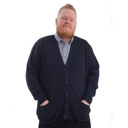 Mens Big Size Plain Cardigan In Navy - Brooklyn Direct UK