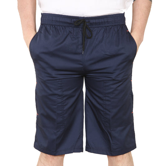 mens classic style cargo shorts with side pockets and drawstring waist - navy