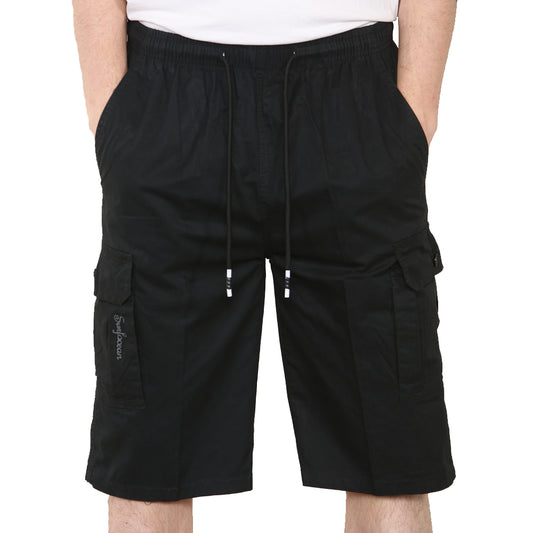 Cargo Shorts With Drawstring Waist - Style 35 - Black