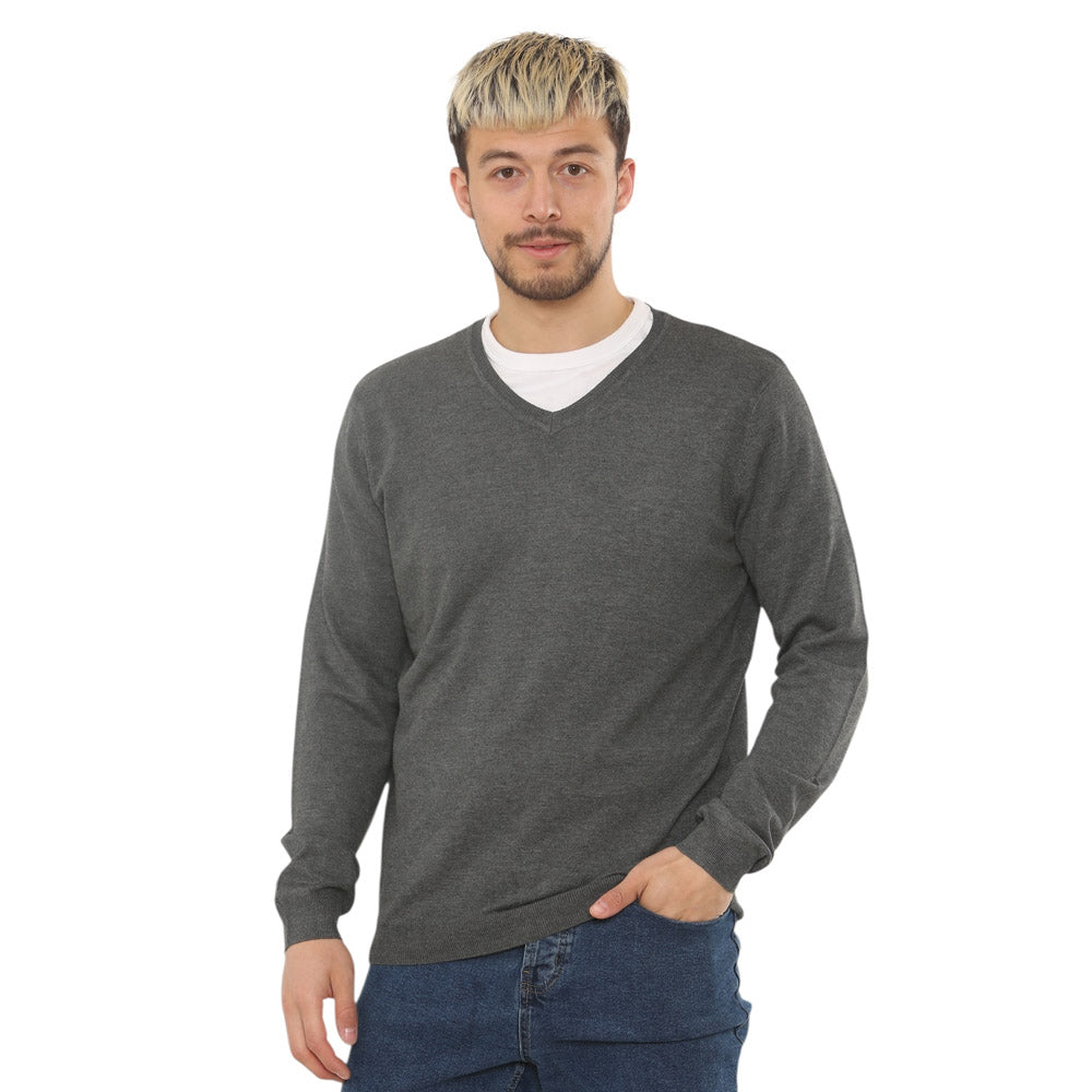 Lightweight Stretch V-Neck Sweater - Charcoal - Brooklyndirect