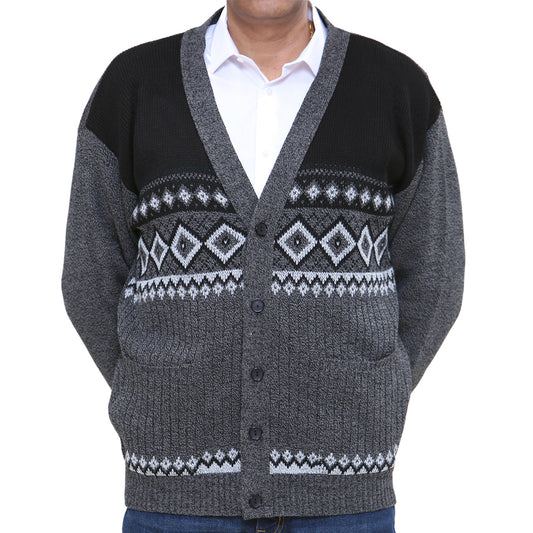 Louie James Diamond Button Cardigan - Double Black