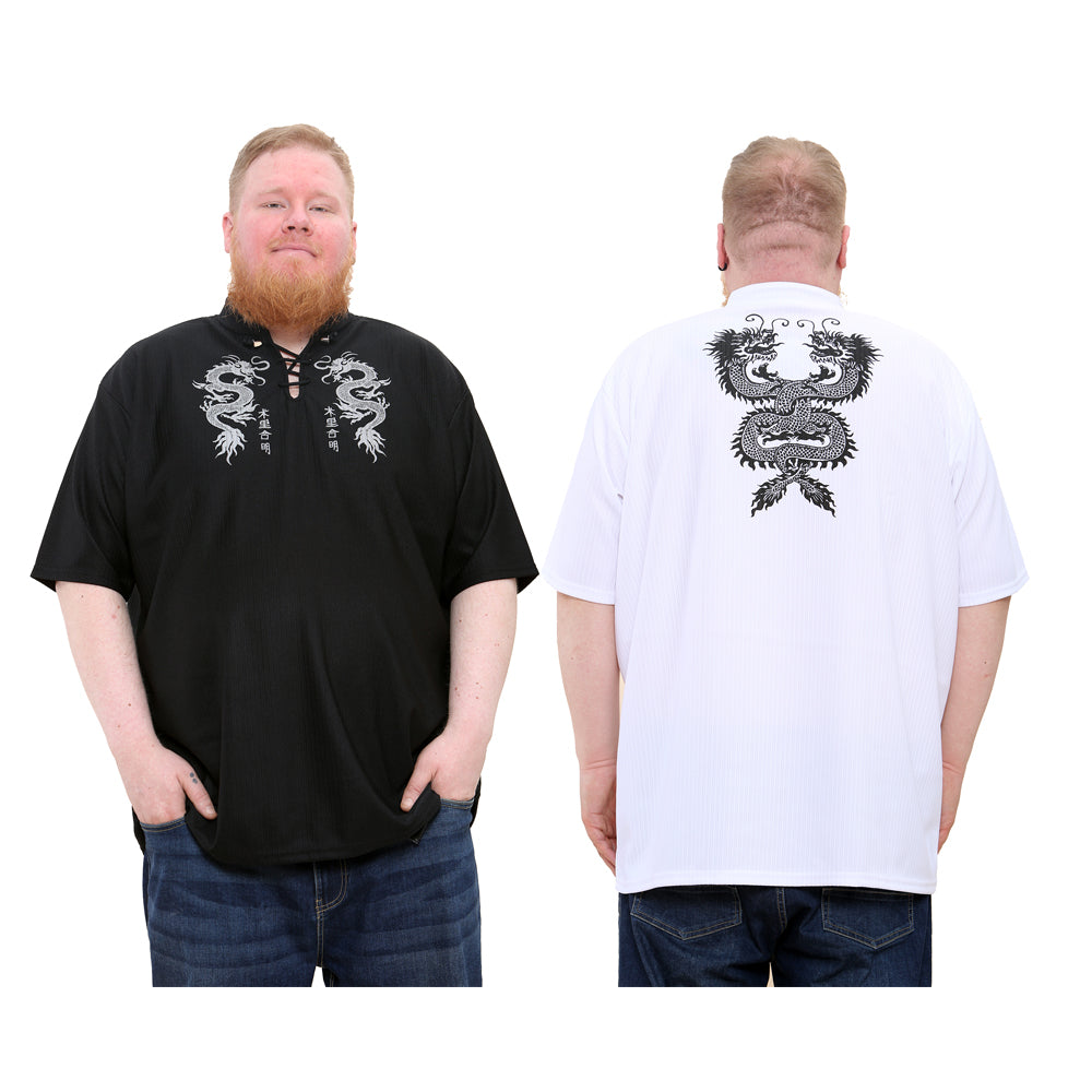 Big size dragon print t-shirt with revere collar - Brooklyndirect