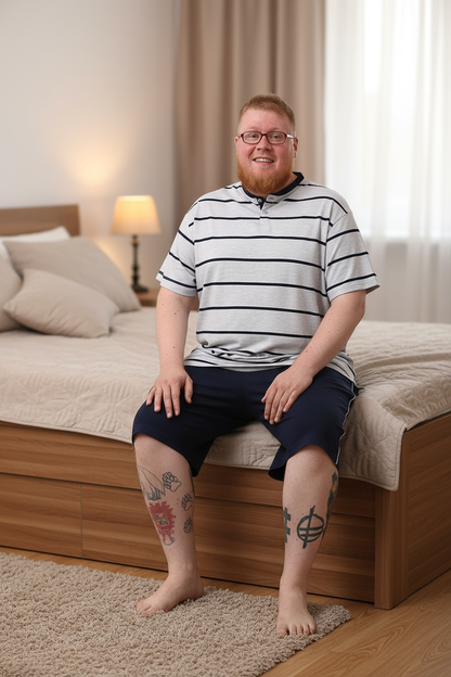 Big Size Pyjamas - Grey/Navy Stripe - Brooklyndirect