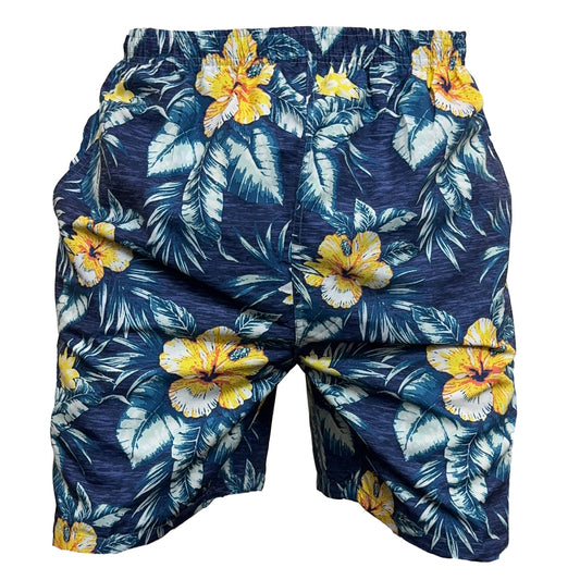 big size floral board shorts navy yellow