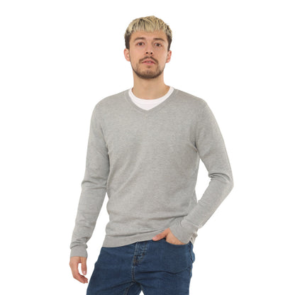 Lightweight Stretch V-Neck Sweater - Grey - Brooklyndirect