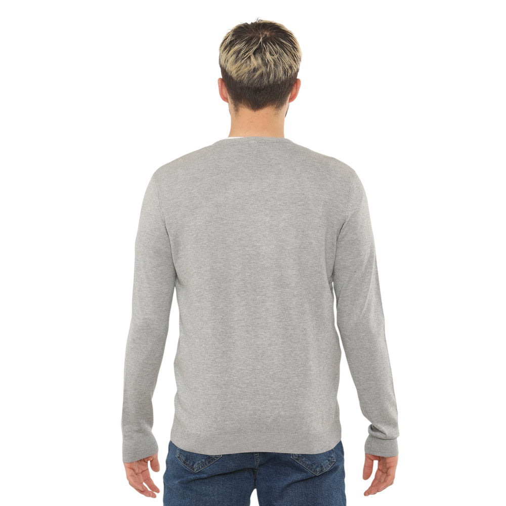 Lightweight Stretch V-Neck Sweater - Grey - Brooklyndirect