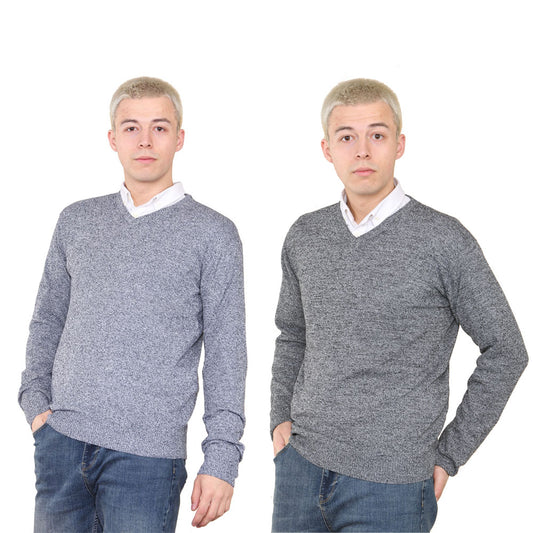 mens classic style v-neck jumpers in marl colours long sleeve - 2 pack black and navy