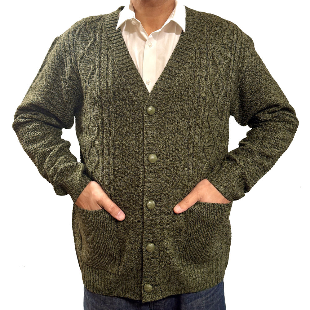 Classic button cardigan 'Rambler' - Olive Marl - Brooklyndirect