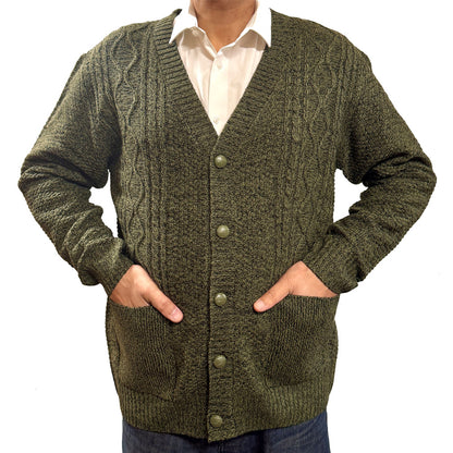 Classic button cardigan 'Rambler' - Olive Marl - Brooklyndirect