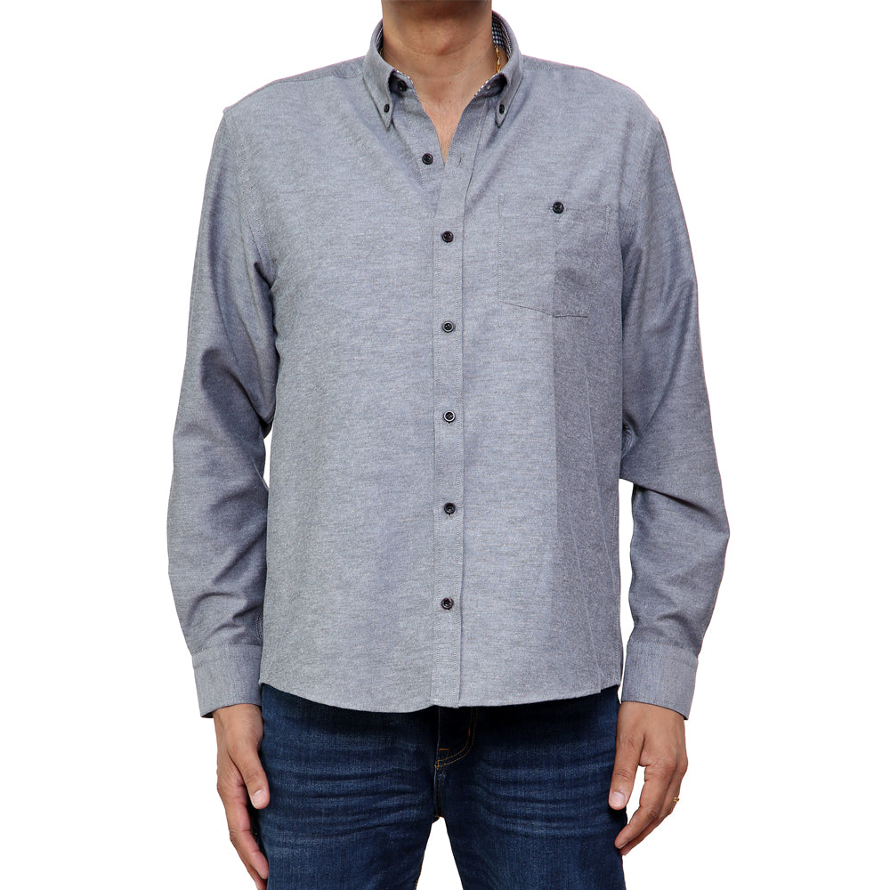 Mens Long Sleeve Button Down Oxford Shirt In Black - Brooklyn Direct UK