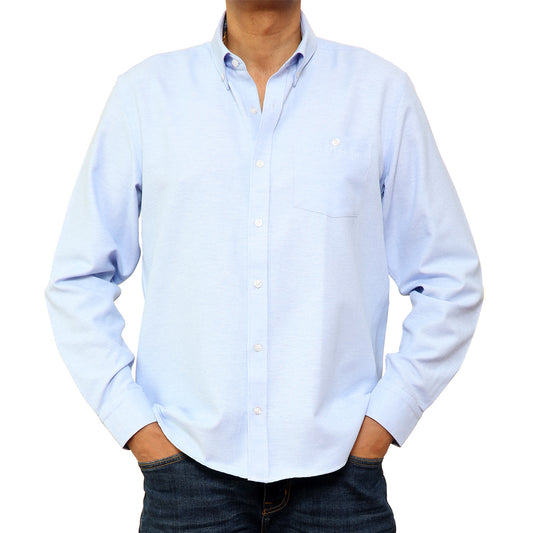 Mens Long Sleeve Button Down Oxford Shirt In Blue - Brooklyn Direct UK