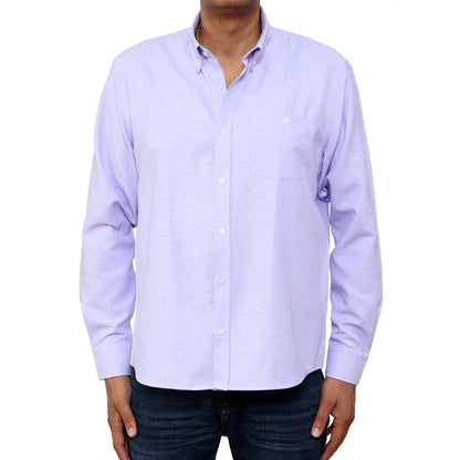 Mens Long Sleeve Button Down Oxford Shirt In Lilac - Brooklyn Direct UK