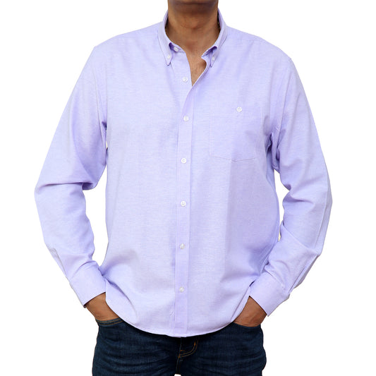 Mens Long Sleeve Button Down Oxford Shirt In Lilac - Brooklyn Direct UK