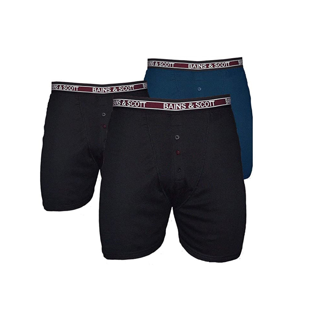 Bains & Scott Big size boxer shorts with button fly (Pack of 3) - Brooklyndirect