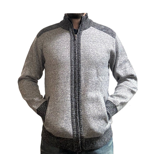 'Perth' Full ZIP Checkered Fleece Lined Plain Cardigan - Silver - Brooklyndirect