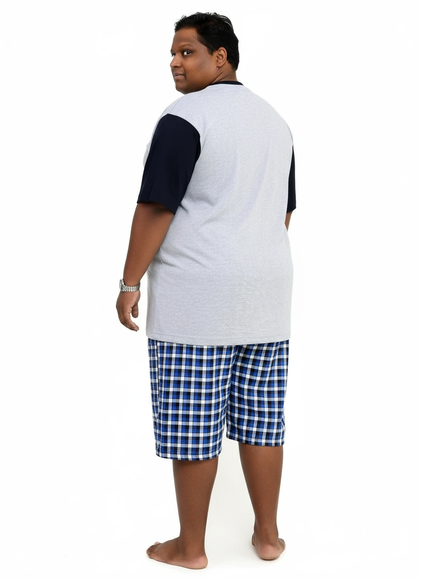 Big Size Pyjamas - Grey / Blue check - Brooklyndirect