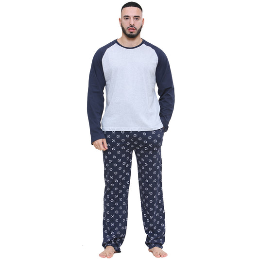 mens classic style regular size pyjama pajama set - grey with navy 