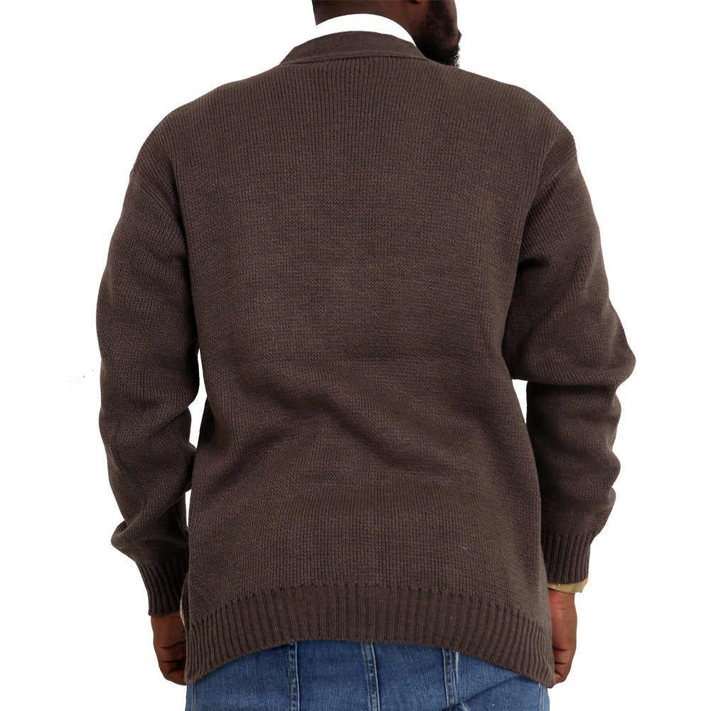 Louie James Rectangle Pattern Button Cardigan - Brown - Brooklyndirect
