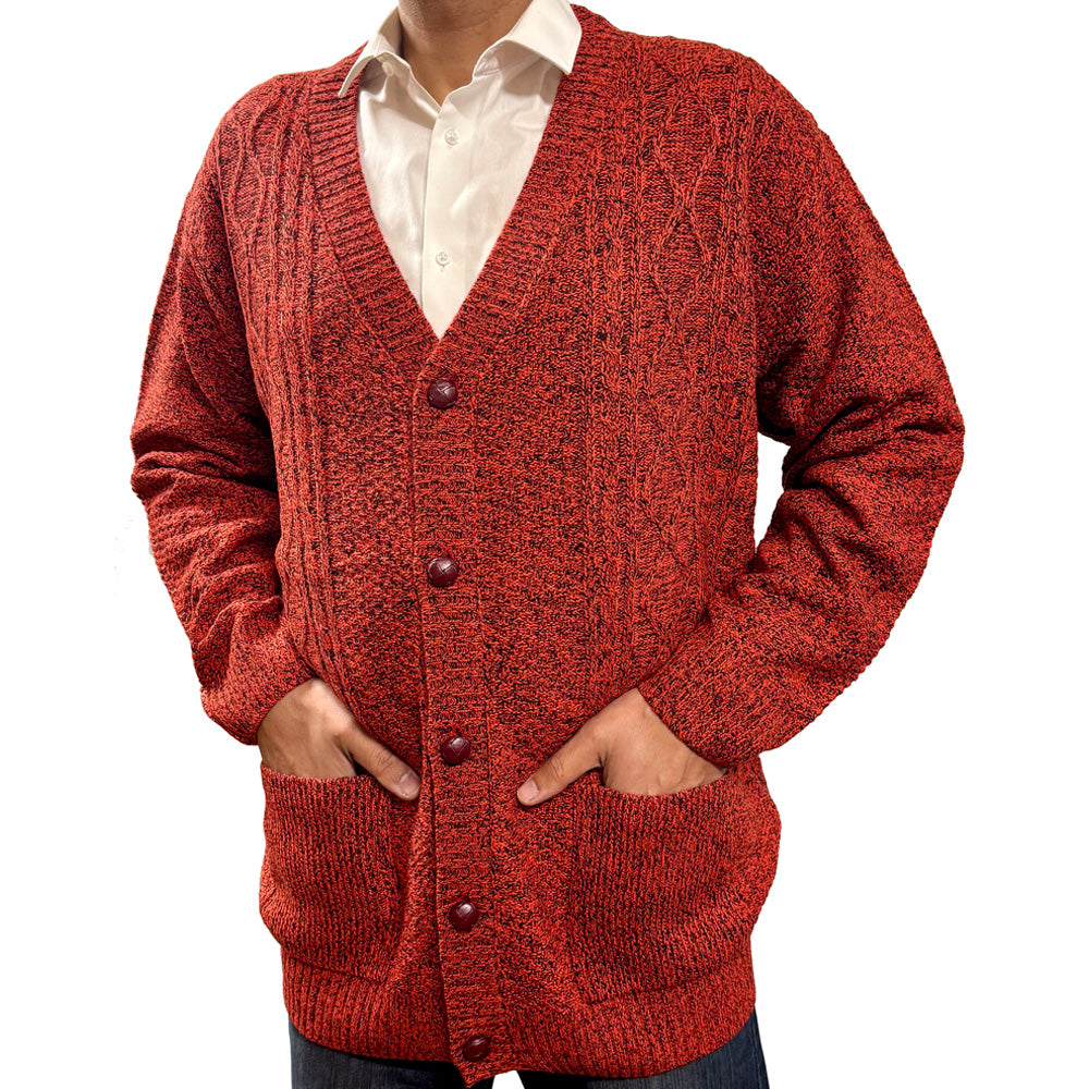 Classic button cardigan 'Rambler' - Red Marl - Brooklyndirect