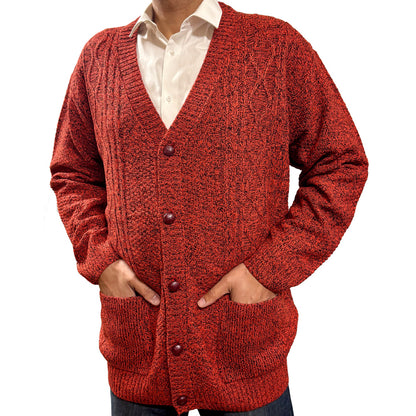 Classic button cardigan 'Rambler' - Red Marl - Brooklyndirect