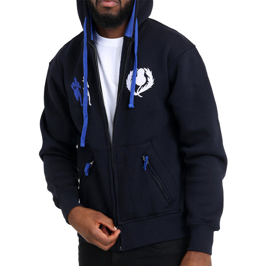 Mens Zip Fasten Rugby Hoodie With Embroidered Team Logo Scotland - Brooklyn Direct UK