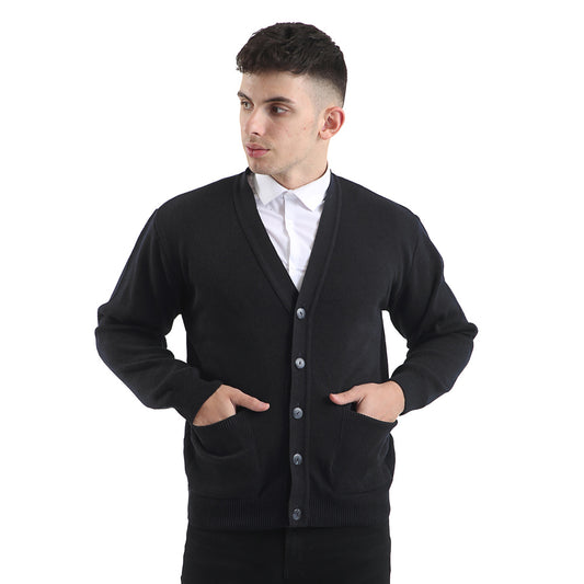 Mens Double Pocket Classic Cardigan - Black - Brooklyndirect