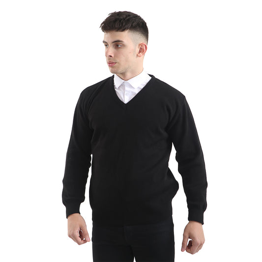 Mens Classic Long Sleeve V-Neck Jumper In Black - Brooklyn Direct UK