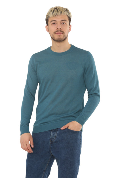 Mens Lightweight Round Neck Jumper Classic Fit - Blue - Brooklyndirect