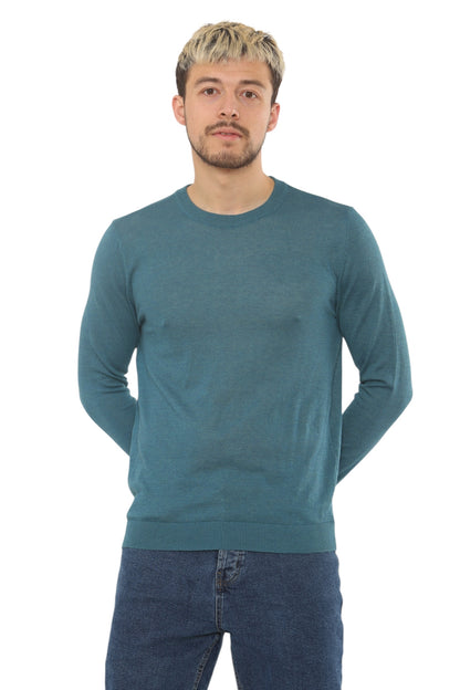 Mens Lightweight Round Neck Jumper Classic Fit - Blue - Brooklyndirect