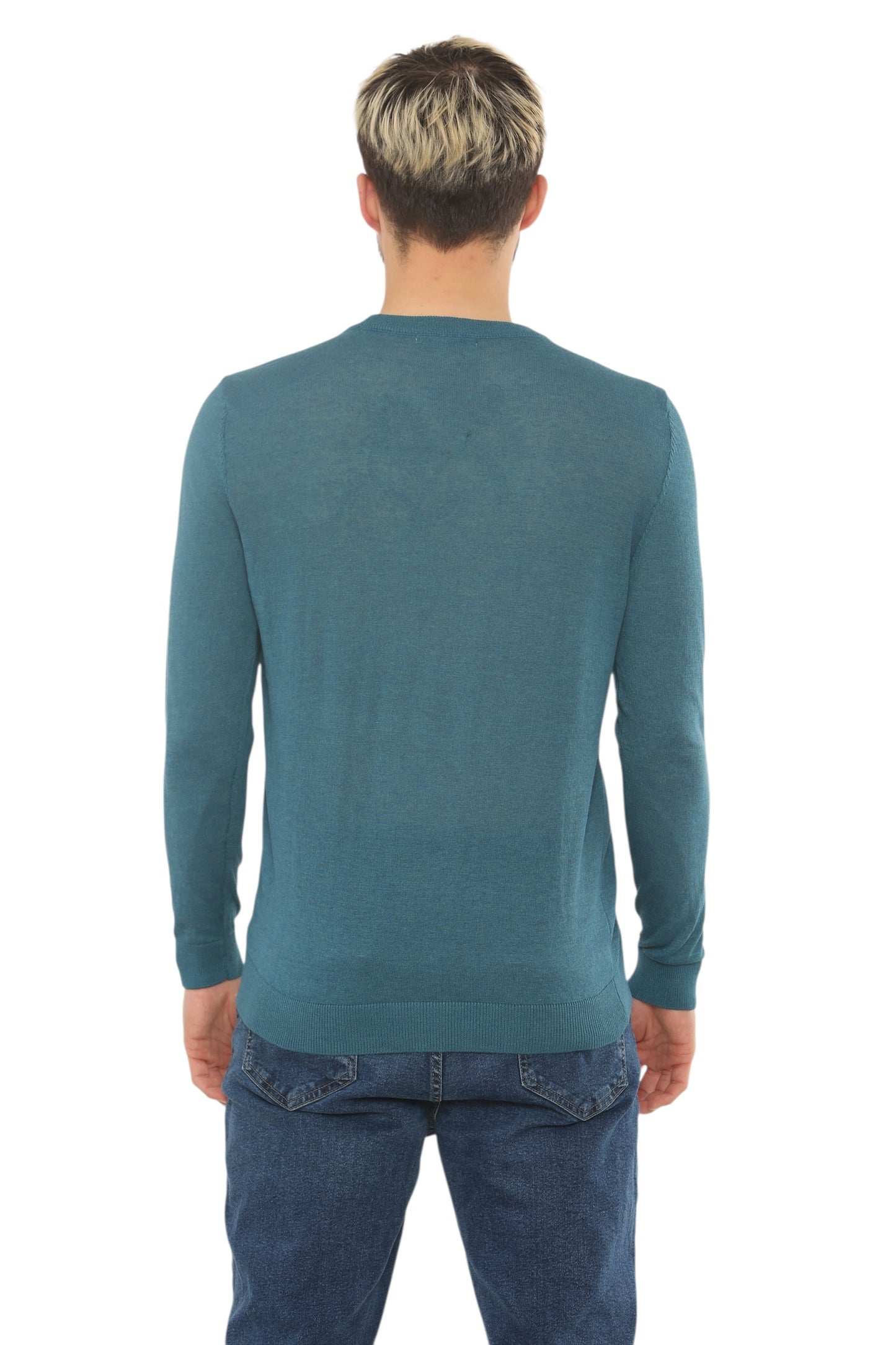 Mens Lightweight Round Neck Jumper Classic Fit - Blue - Brooklyndirect