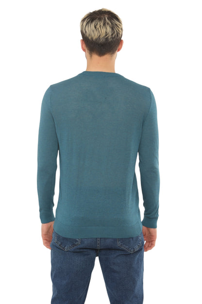 Mens Lightweight Round Neck Jumper Classic Fit - Blue - Brooklyndirect