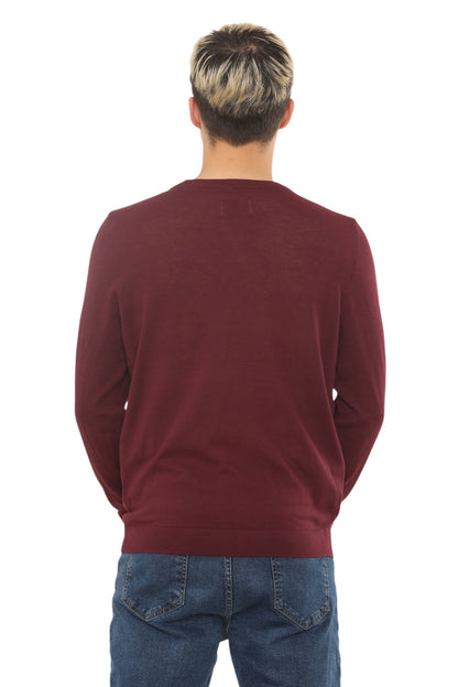 Mens Lightweight Round Neck Jumper Classic Fit - Burgundy - Brooklyndirect