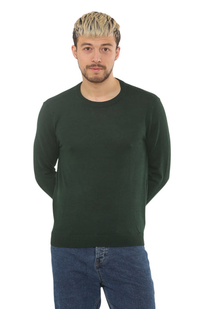 Mens Lightweight Round Neck Jumper Classic Fit - Green - Brooklyndirect