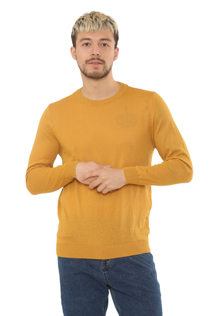 Mens Lightweight Round Neck Jumper Classic Fit - Mustard - Brooklyndirect