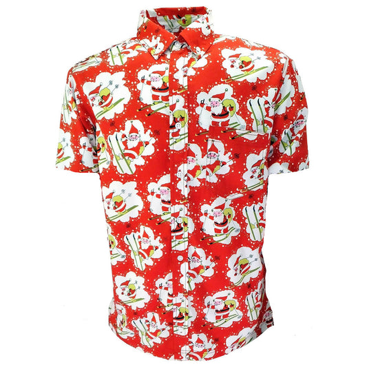 Big Size Christmas Shirt - Santa On Ski's Red - Brooklyndirect