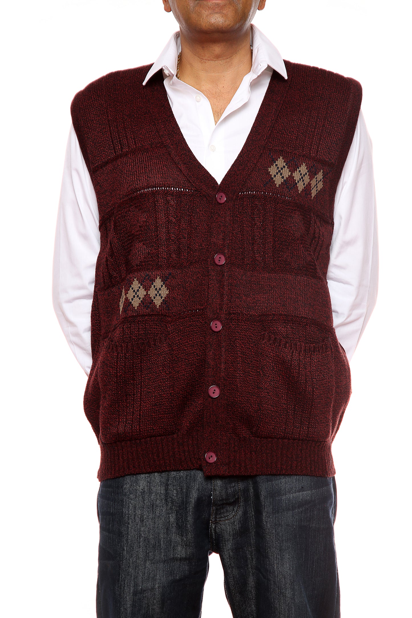Mens Classic Sleeveless Cardigan In Burgundy - Brooklyn Direct UK