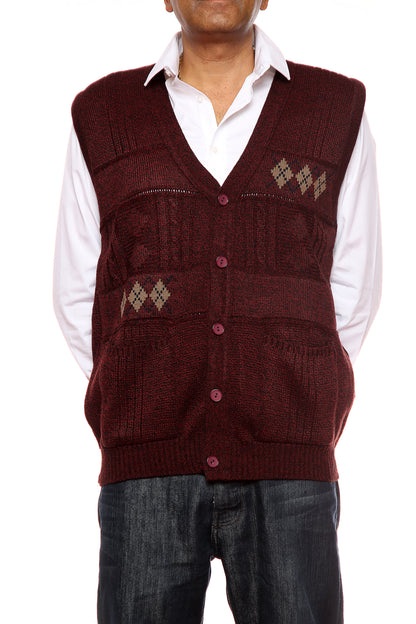 Mens Classic Sleeveless Cardigan In Burgundy - Brooklyn Direct UK