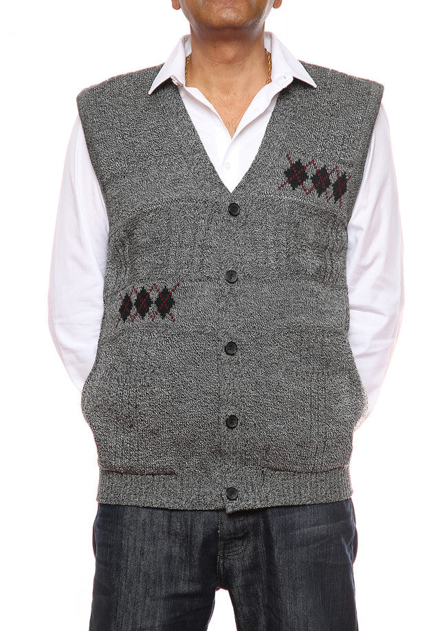 Mens Classic Sleeveless Cardigan In Charcoal/Grey - Brooklyn Direct UK