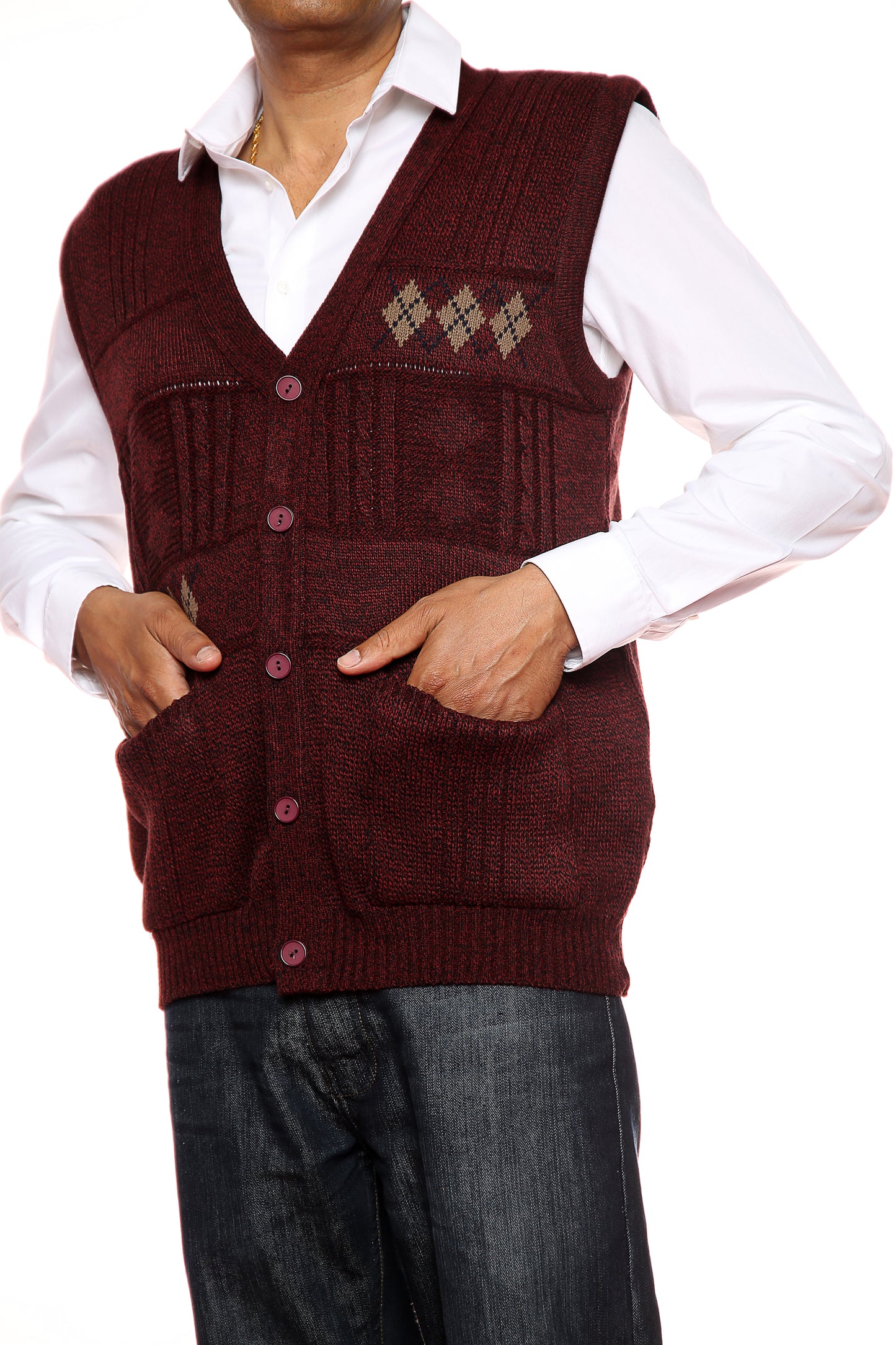 Mens Classic Sleeveless Cardigan In Burgundy - Brooklyn Direct UK