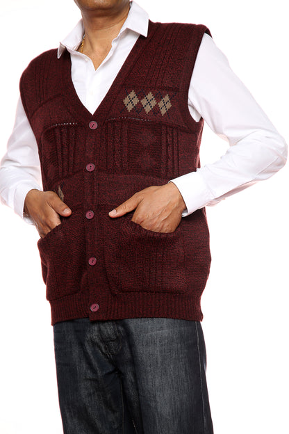Mens Classic Sleeveless Cardigan In Burgundy - Brooklyn Direct UK