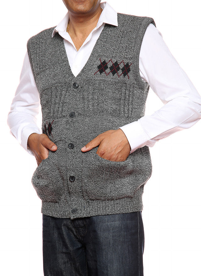 Mens Classic Sleeveless Cardigan In Charcoal/Grey - Brooklyn Direct UK