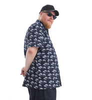 Mens Big Size Hawaiian Shirt Small Palms Navy - Brooklyn Direct UK