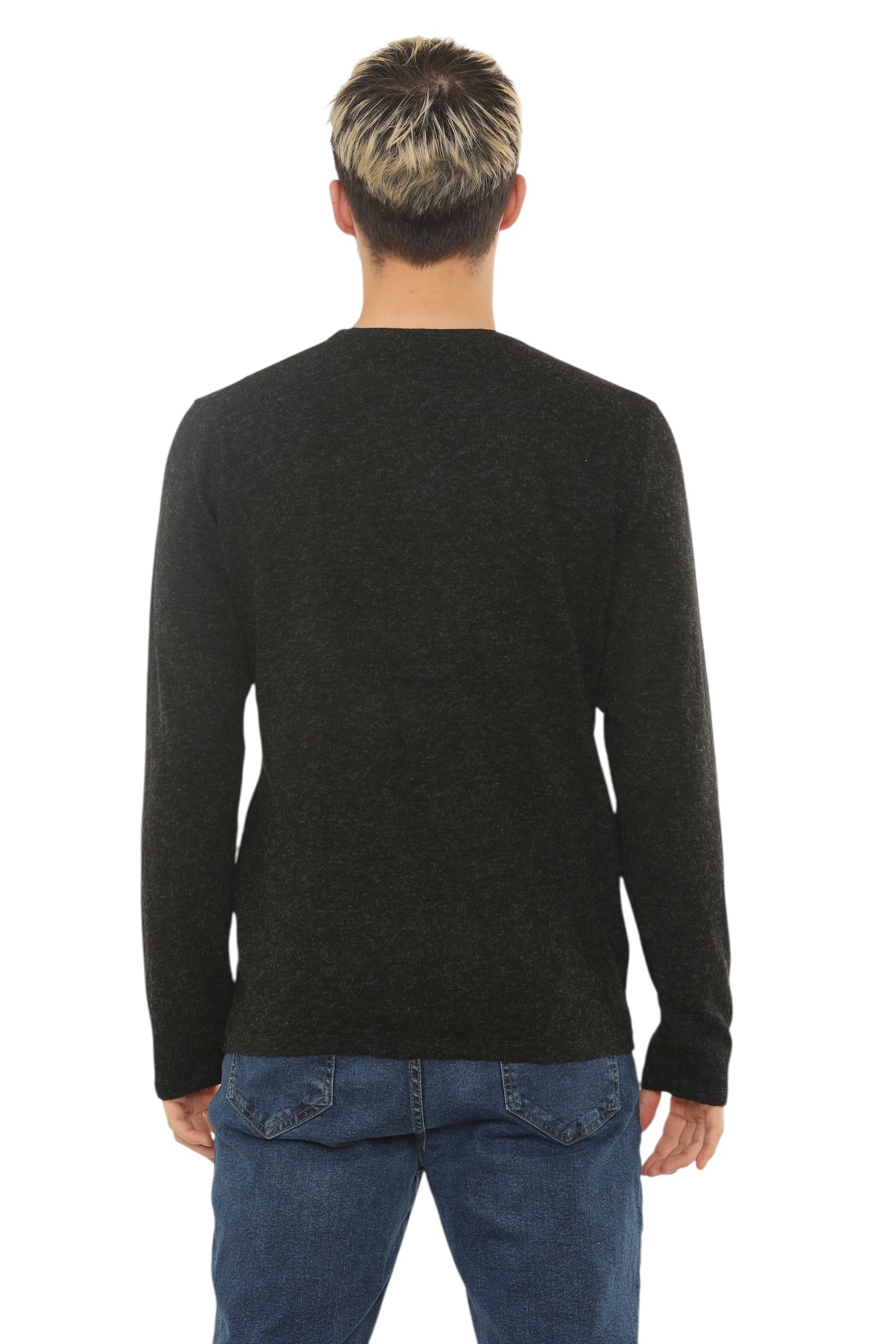 Mens Lightweight Round Neck Jumper Classic Fit - Black - Brooklyndirect